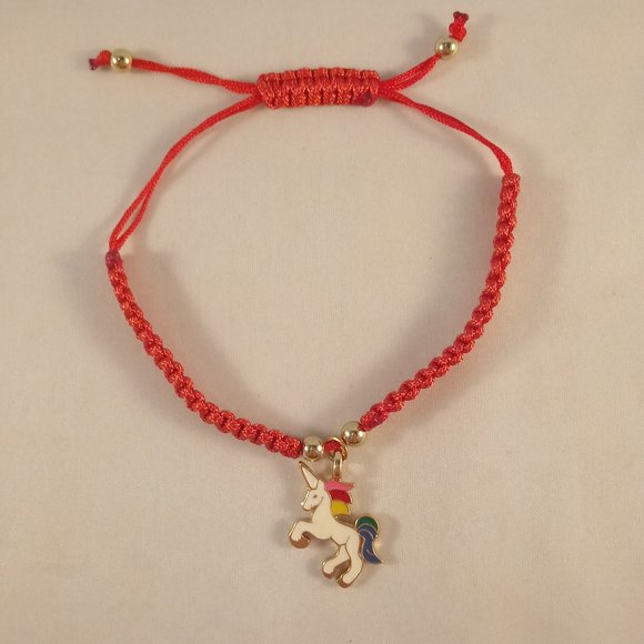 Rainbow Unicorn Gold Charm Red Rope Bracelet Party Gift - Picture 5 of 5
